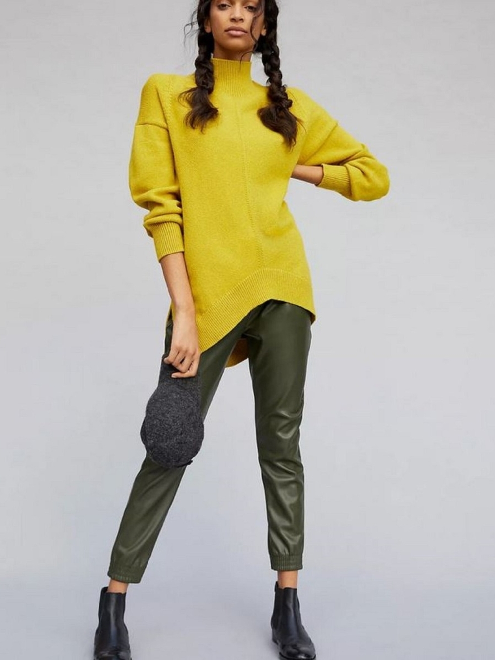 Maeve Anthropologie Crystal Mustard Yellow Mock Turtleneck Knit Sweater - Medium